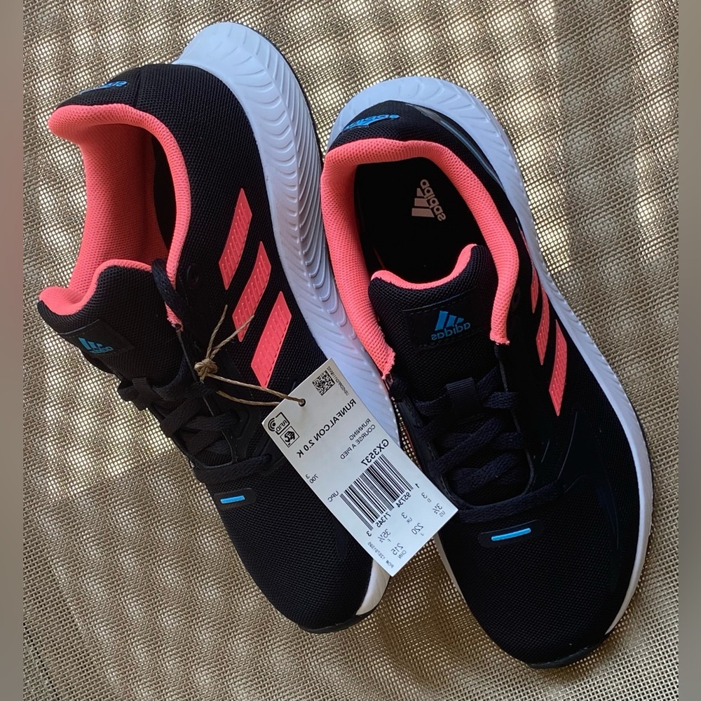 Adidas NWT Run-Falcon 2.0K Sz-3.5Y~(5Women) Striking Colors of Black/Coral/Aqua - Picture 9 of 16